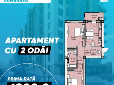 Apartament cu 2 camere în Dumbrava!
