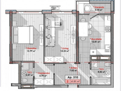 Lagmar Solaris, apartament cu 2 camere. 