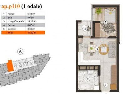 Apartament în rate de la dezvoltator! Favorit Residence II, 1 cameră, 34.32 mp.