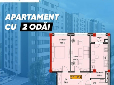 Vânzare apartament cu 2 camere, Complexul Rezidențial Cartușa (Durlești)