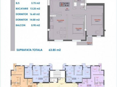 Apartament de mijloc cu 2 camere + living, variantă albă, Durlești!