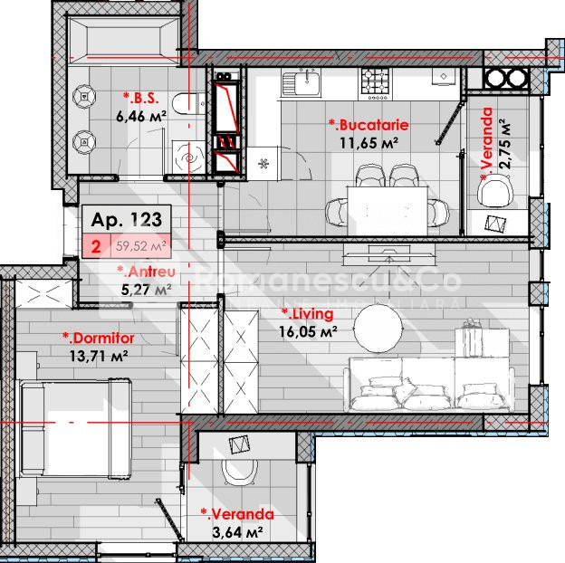 59,52mp Lagmar Smart Home apartament varianta alba Rascani 2