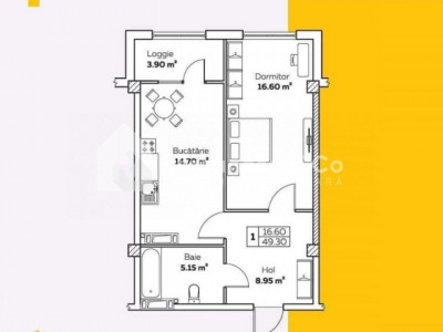 Артима, Inamstro, Каля Ешилор, 1 комнатная квартира с ливингом в белом варианте.